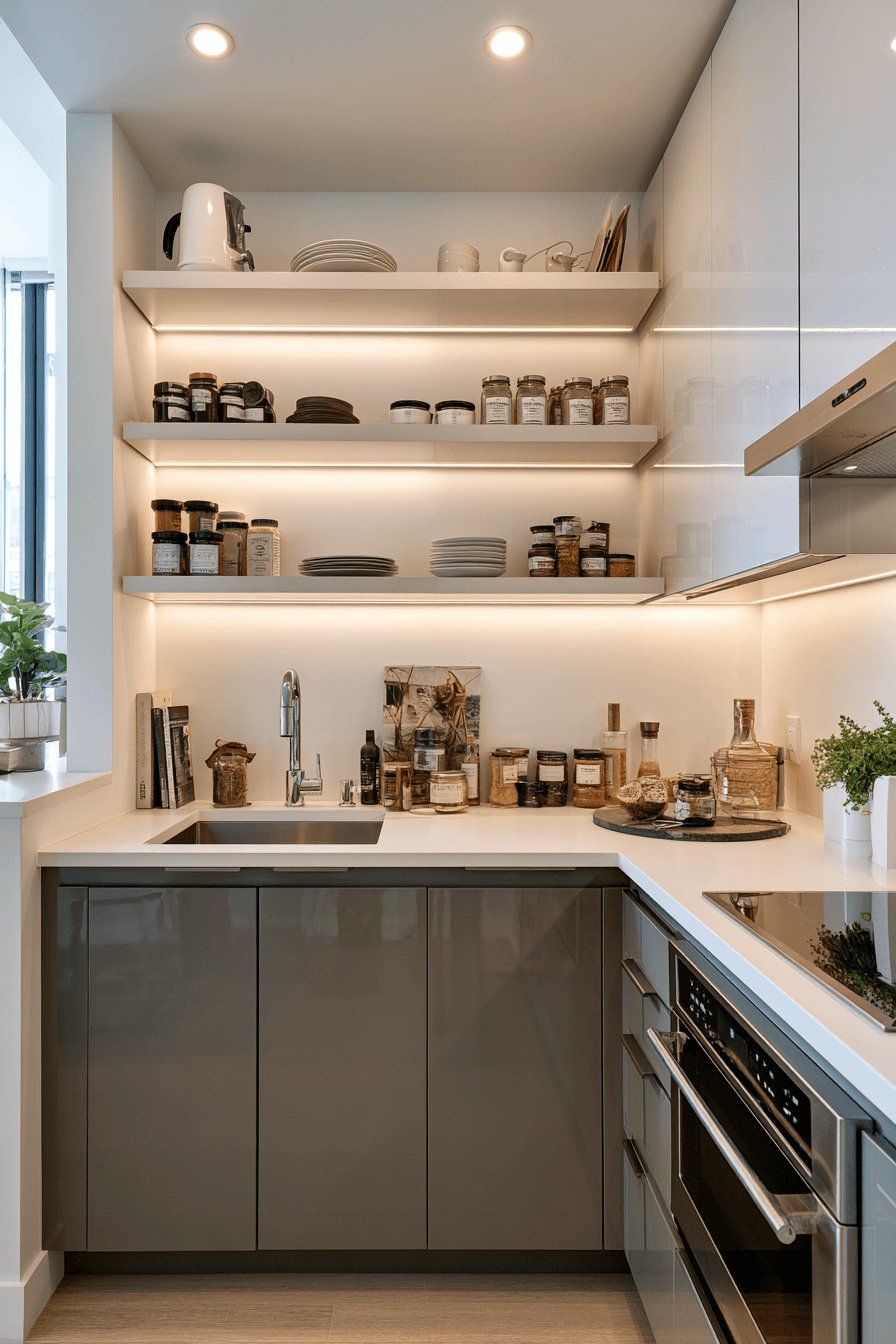 4. Vertical Floating Shelves for Small Urban Kitchens